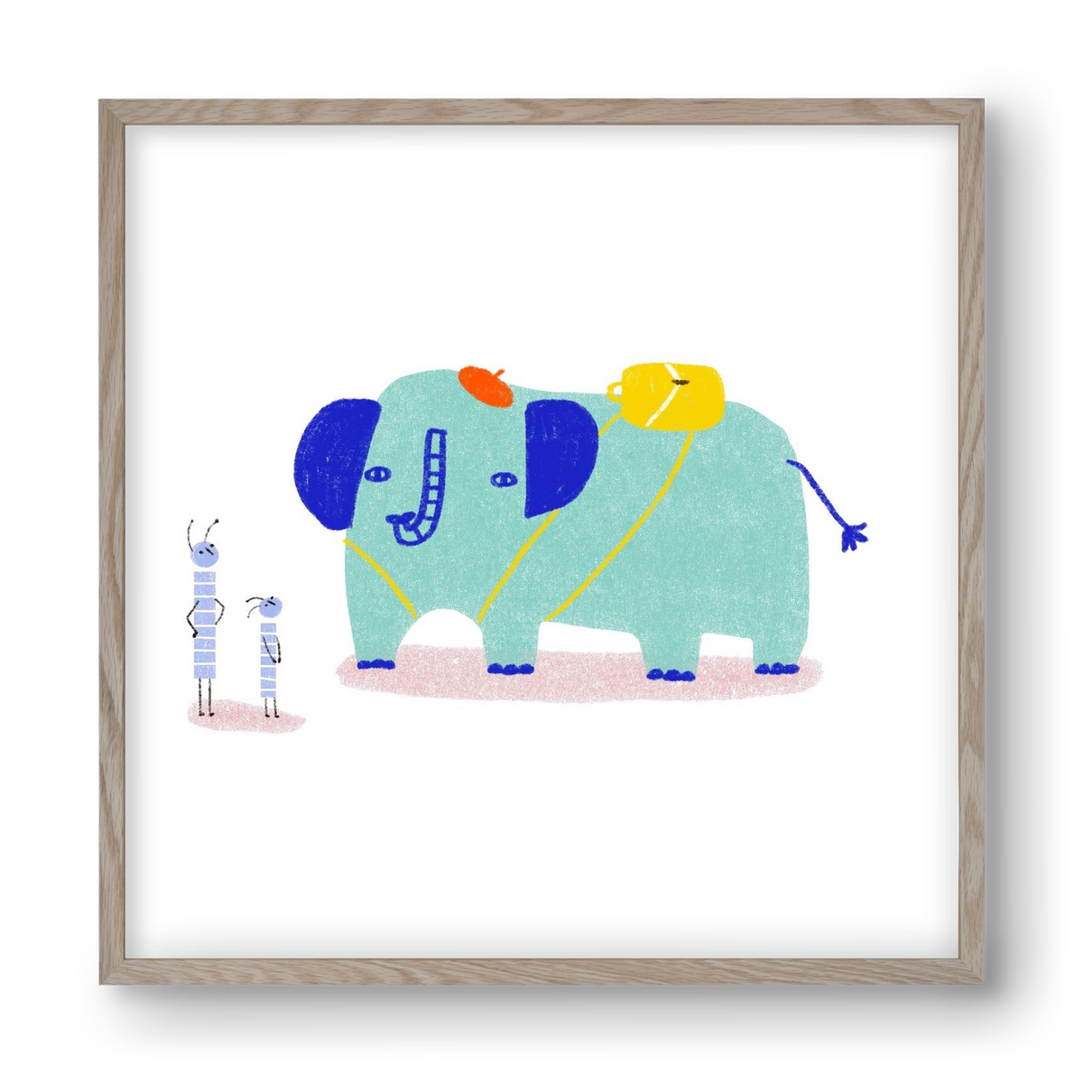Elefánt kirándul, 40x40 cm (40x40 cm), Tölgy keret