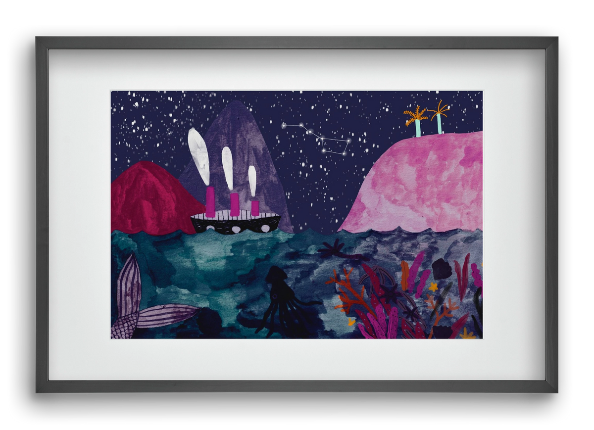 Éjszaka az óceánon, 60x40 cm (45x30 cm), Fekete keret, paszpartuval