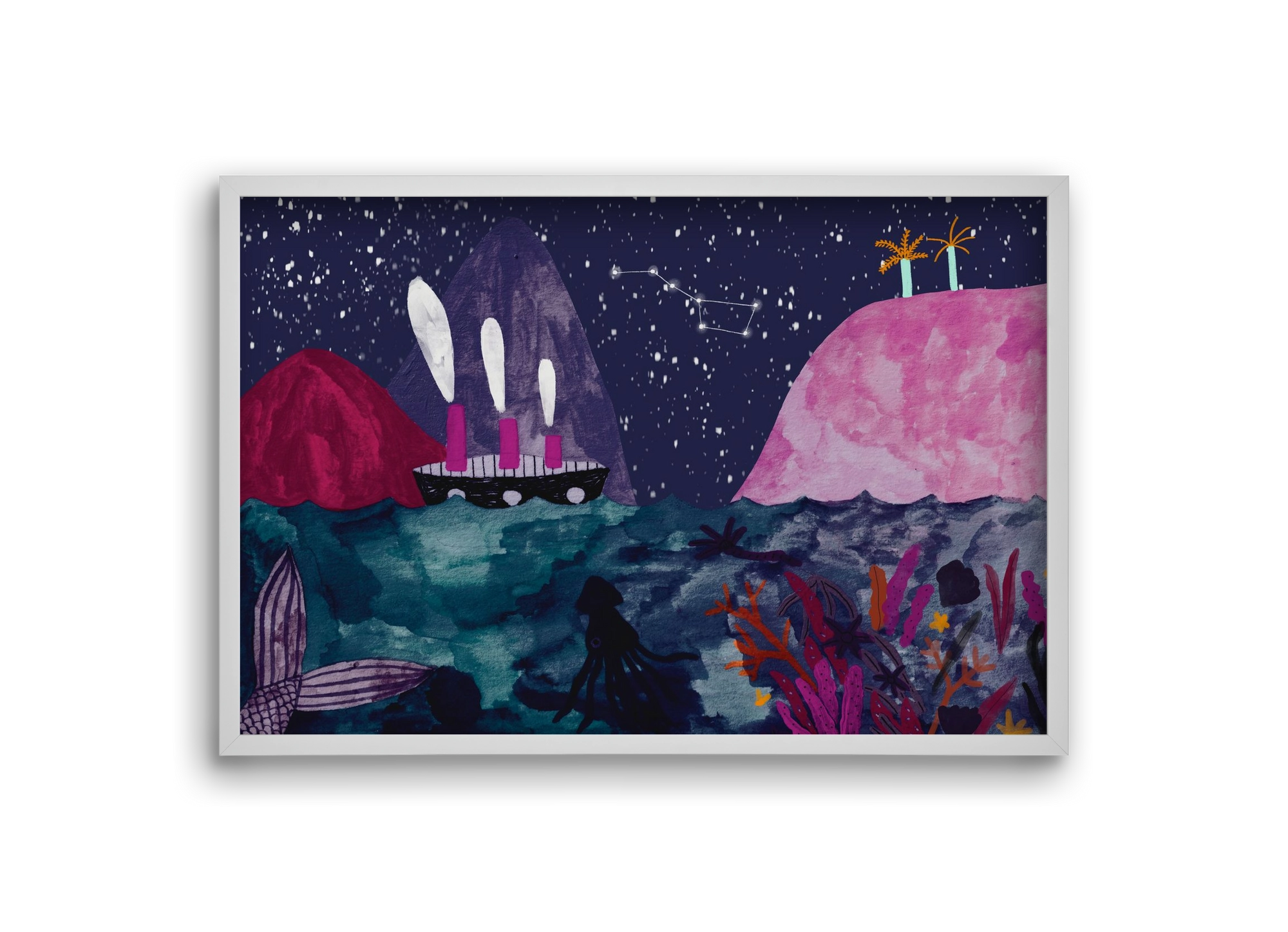 Éjszaka az óceánon, 30x20 cm (30x20 cm), Fehér keret