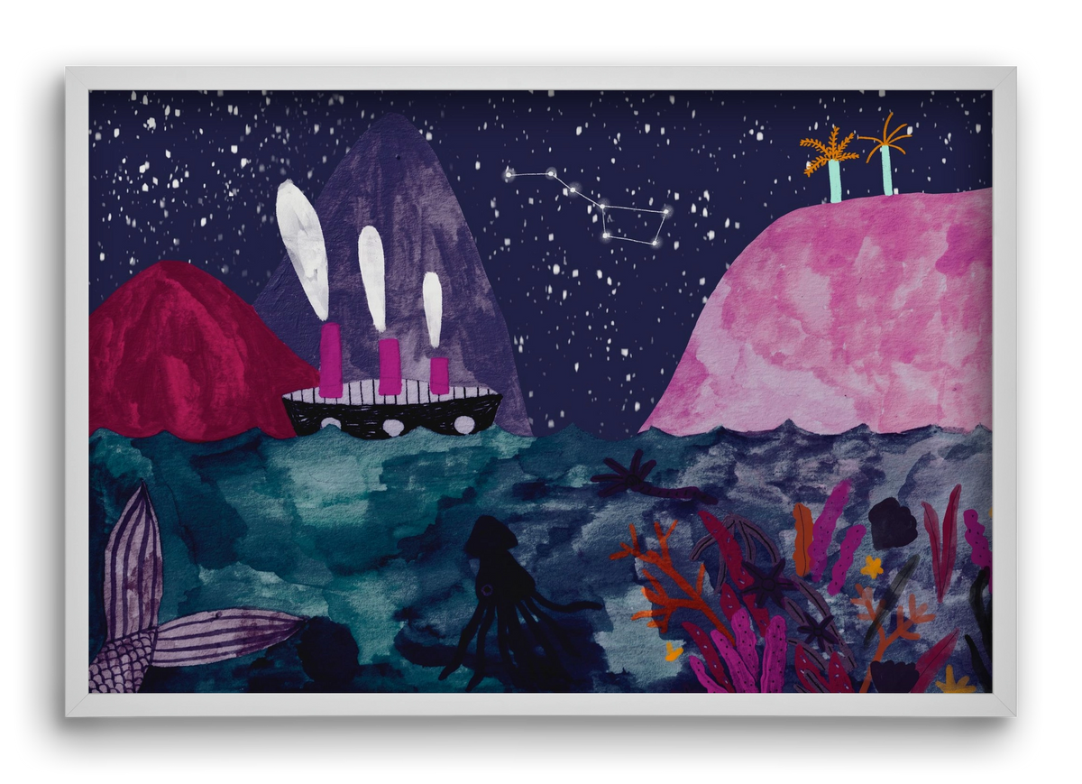 Éjszaka az óceánon, 60x40 cm (60x40 cm), Fehér keret