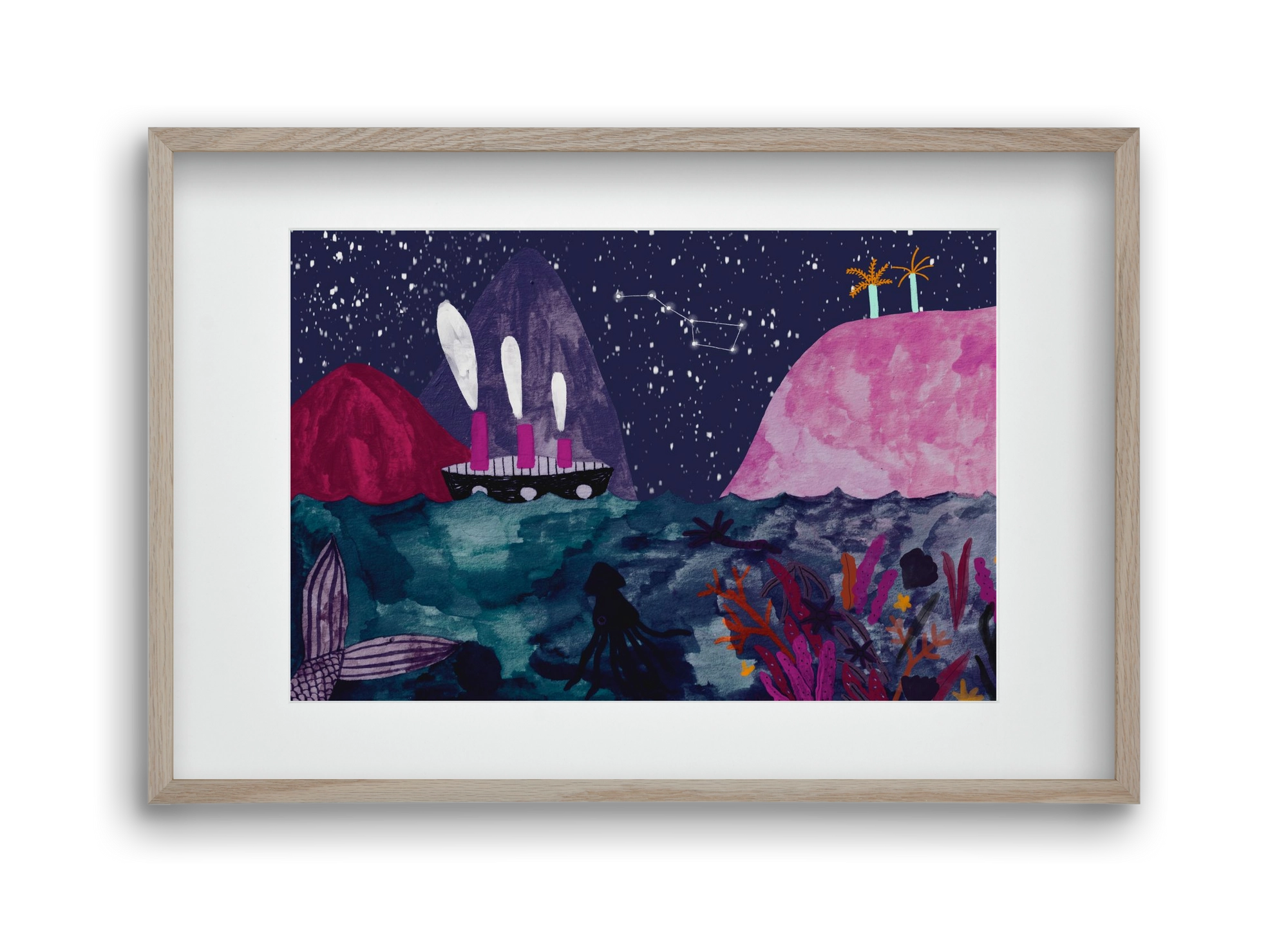 Éjszaka az óceánon, 45x30 cm (30x20 cm), Tölgy keret, paszpartuval