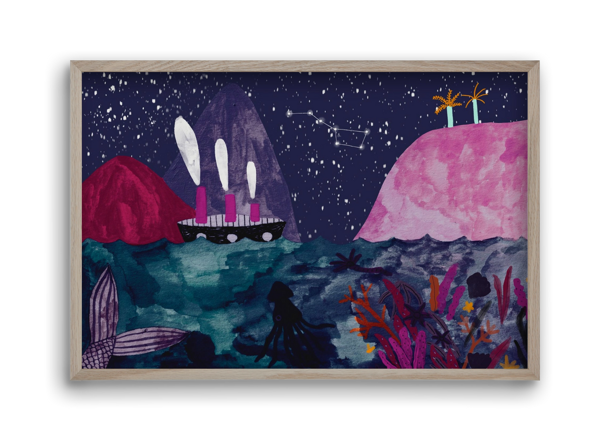 Éjszaka az óceánon, 45x30 cm (45x30 cm), Tölgy keret