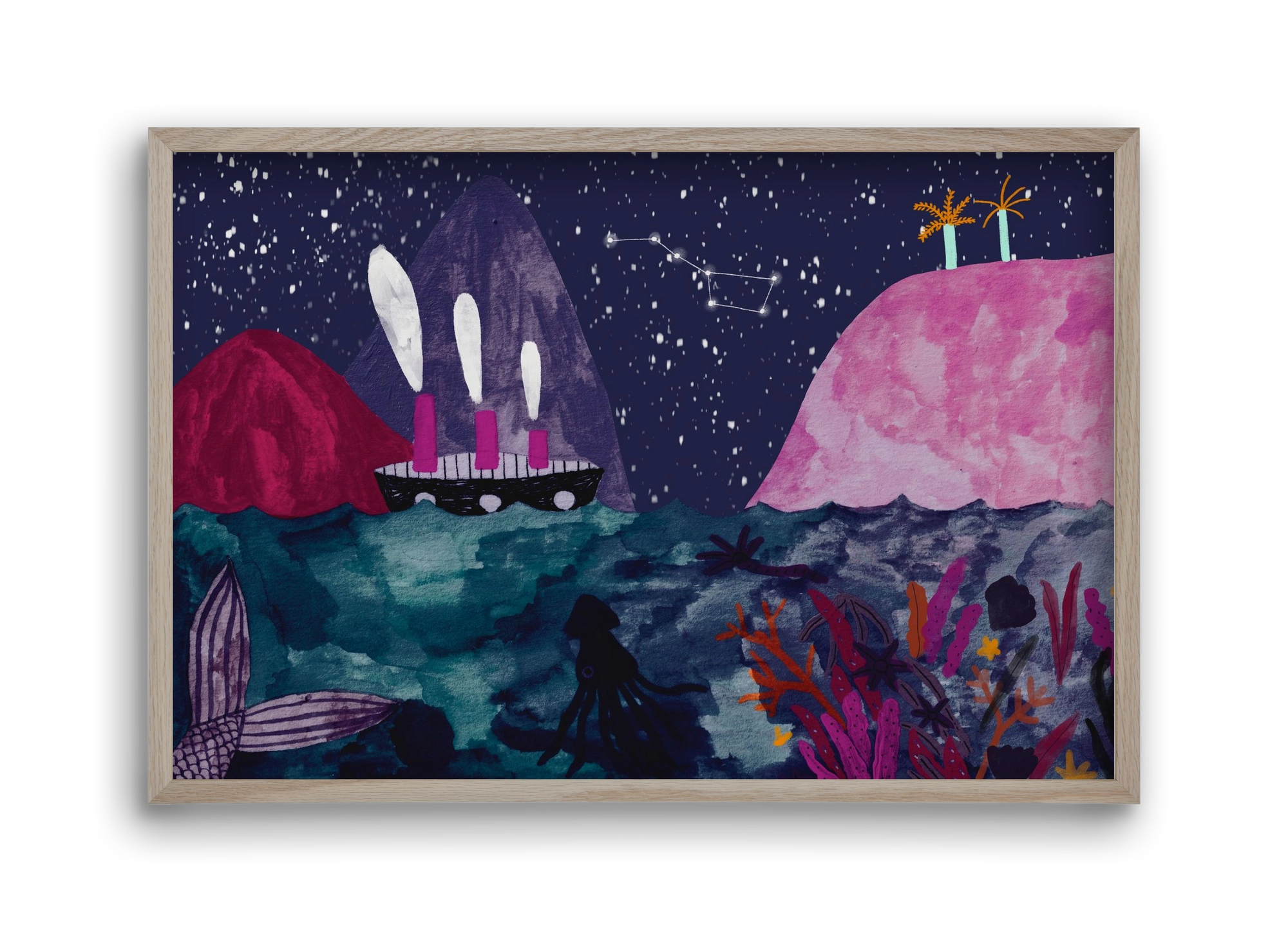 Éjszaka az óceánon, 45x30 cm (45x30 cm), Tölgy keret