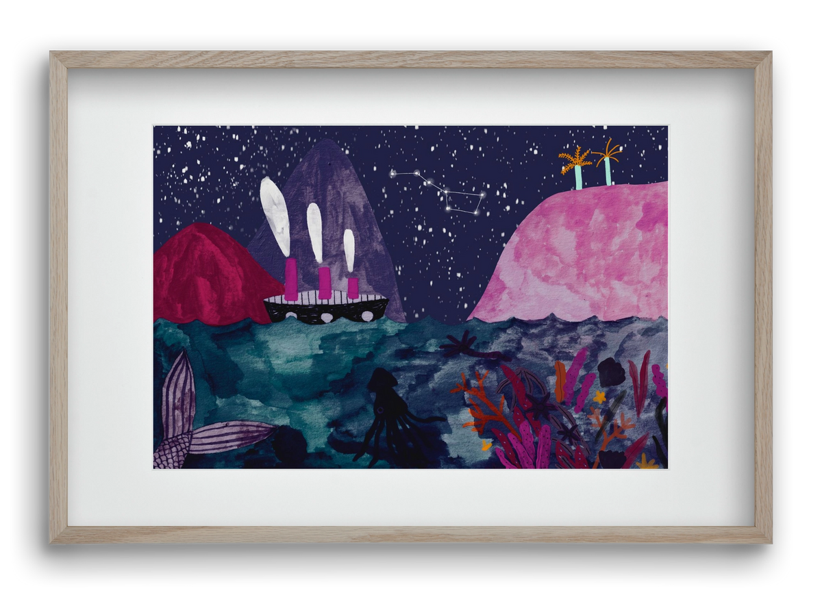 Éjszaka az óceánon, 60x40 cm (45x30 cm), Tölgy keret, paszpartuval