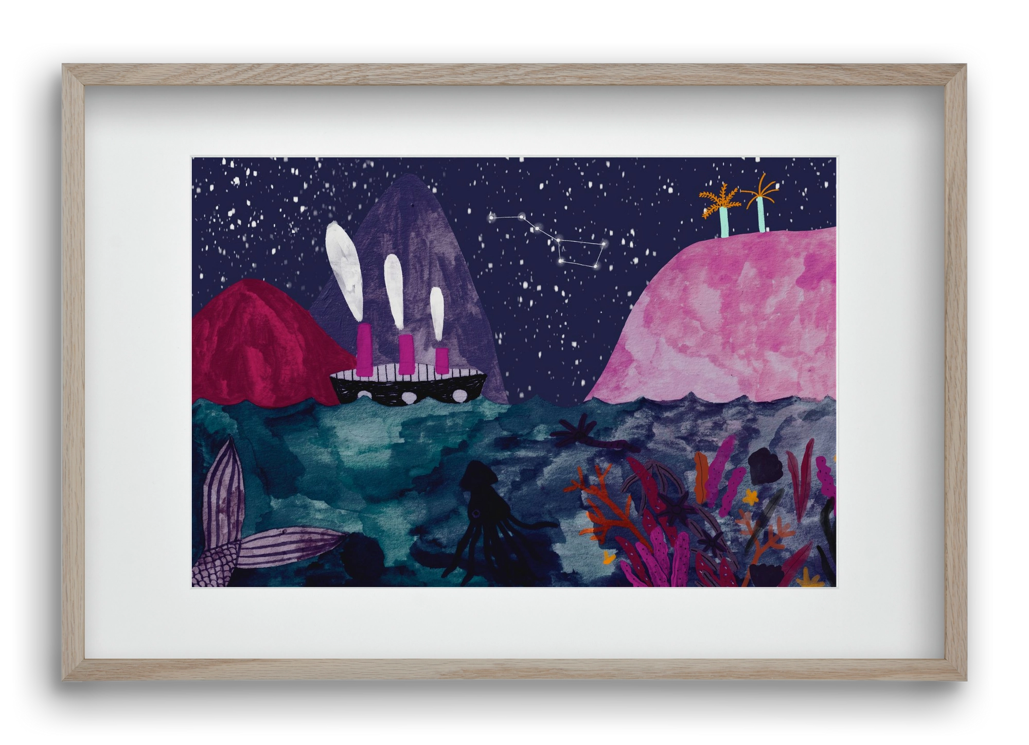 Éjszaka az óceánon, 60x40 cm (45x30 cm), Tölgy keret, paszpartuval