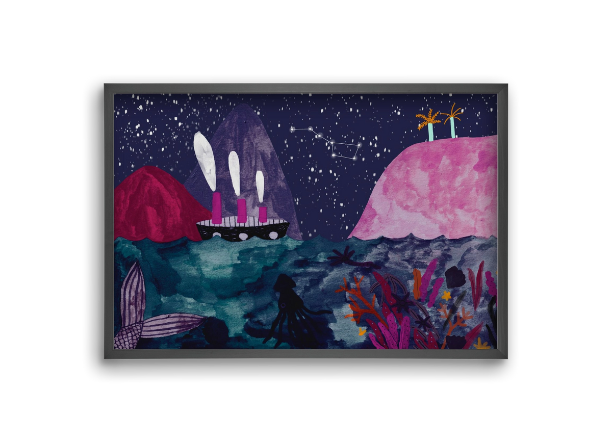 Éjszaka az óceánon, 30x20 cm (30x20 cm), Fekete keret