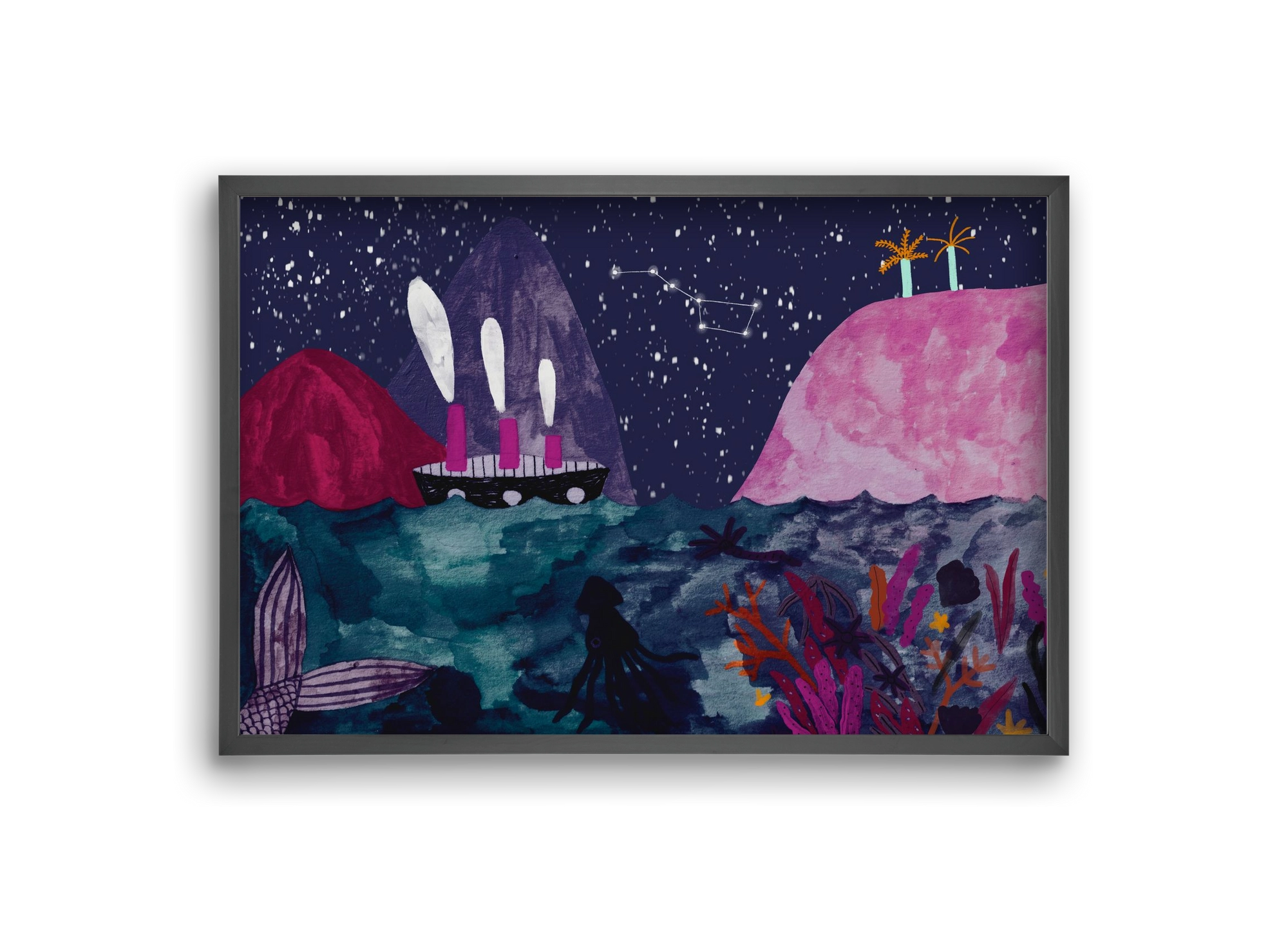 Éjszaka az óceánon, 30x20 cm (30x20 cm), Fekete keret