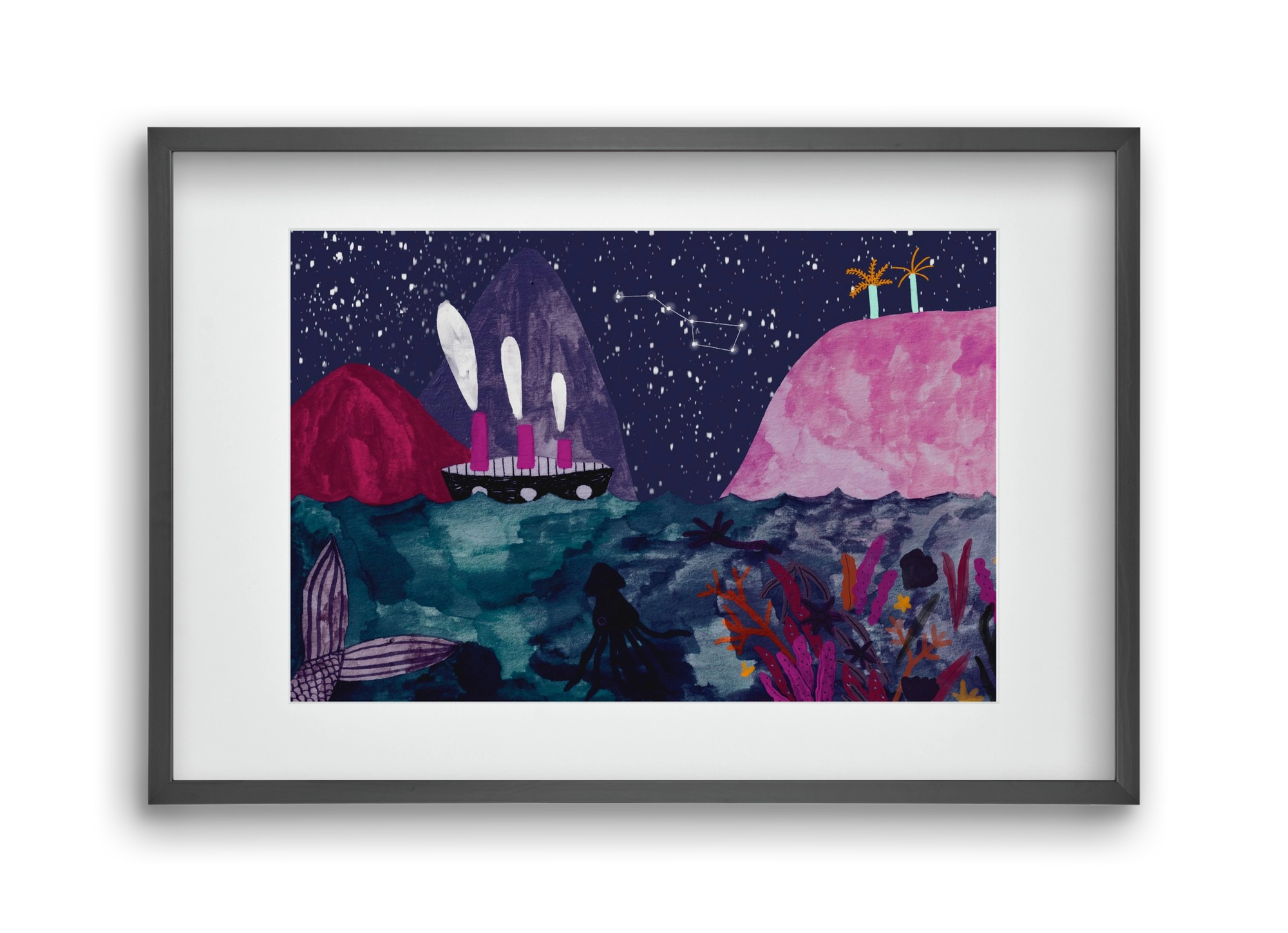 Éjszaka az óceánon, 45x30 cm (30x20 cm), Fekete keret, paszpartuval