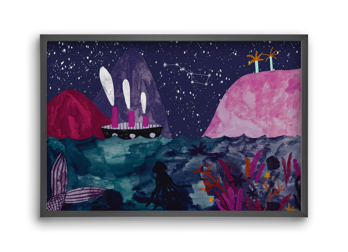 Éjszaka az óceánon, 45x30 cm (45x30 cm), Fekete keret