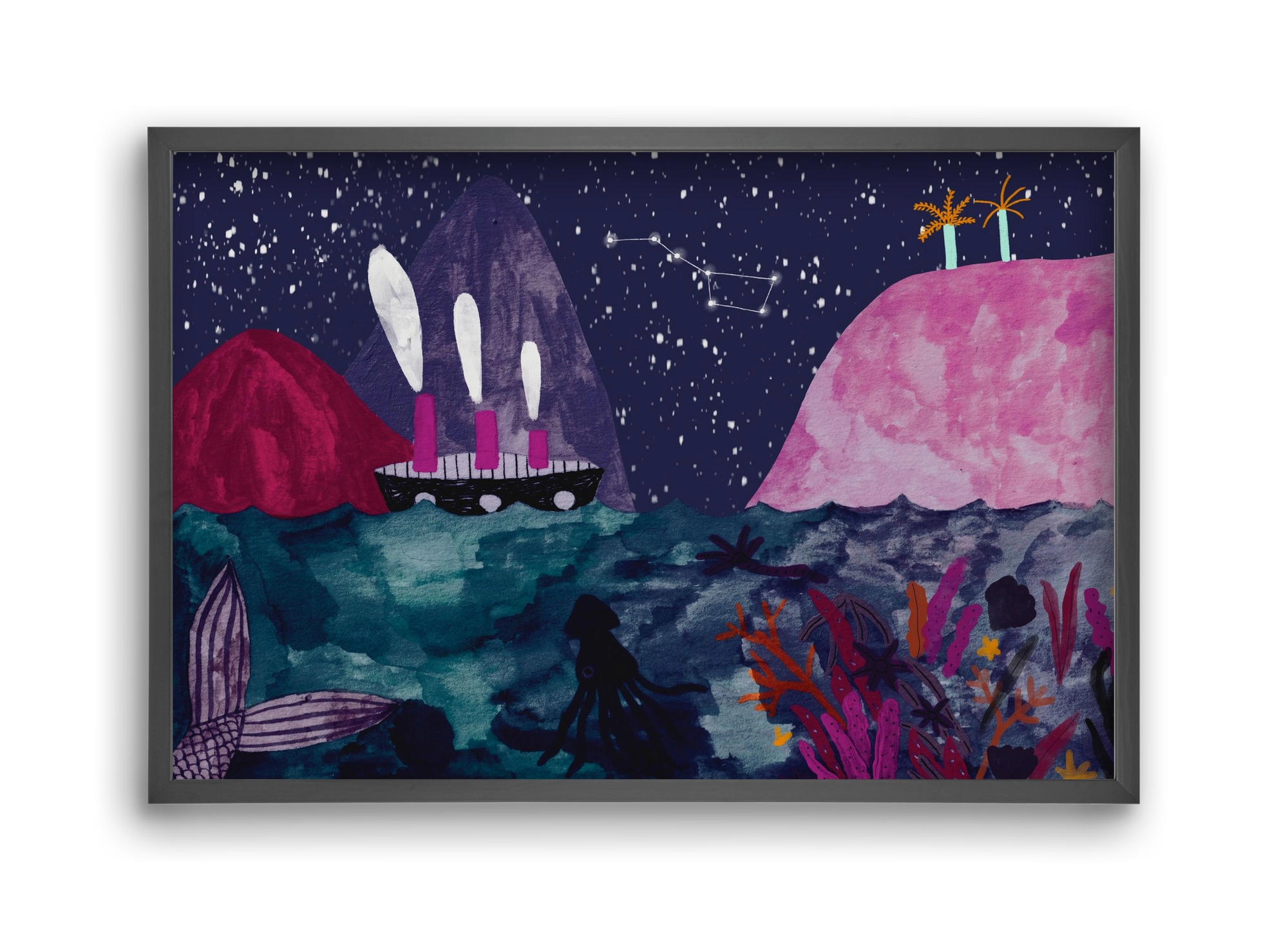 Éjszaka az óceánon, 45x30 cm (45x30 cm), Fekete keret