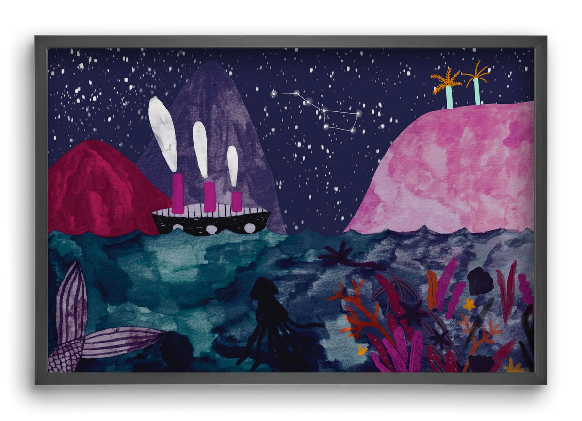 Éjszaka az óceánon, 60x40 cm (60x40 cm), Fekete keret