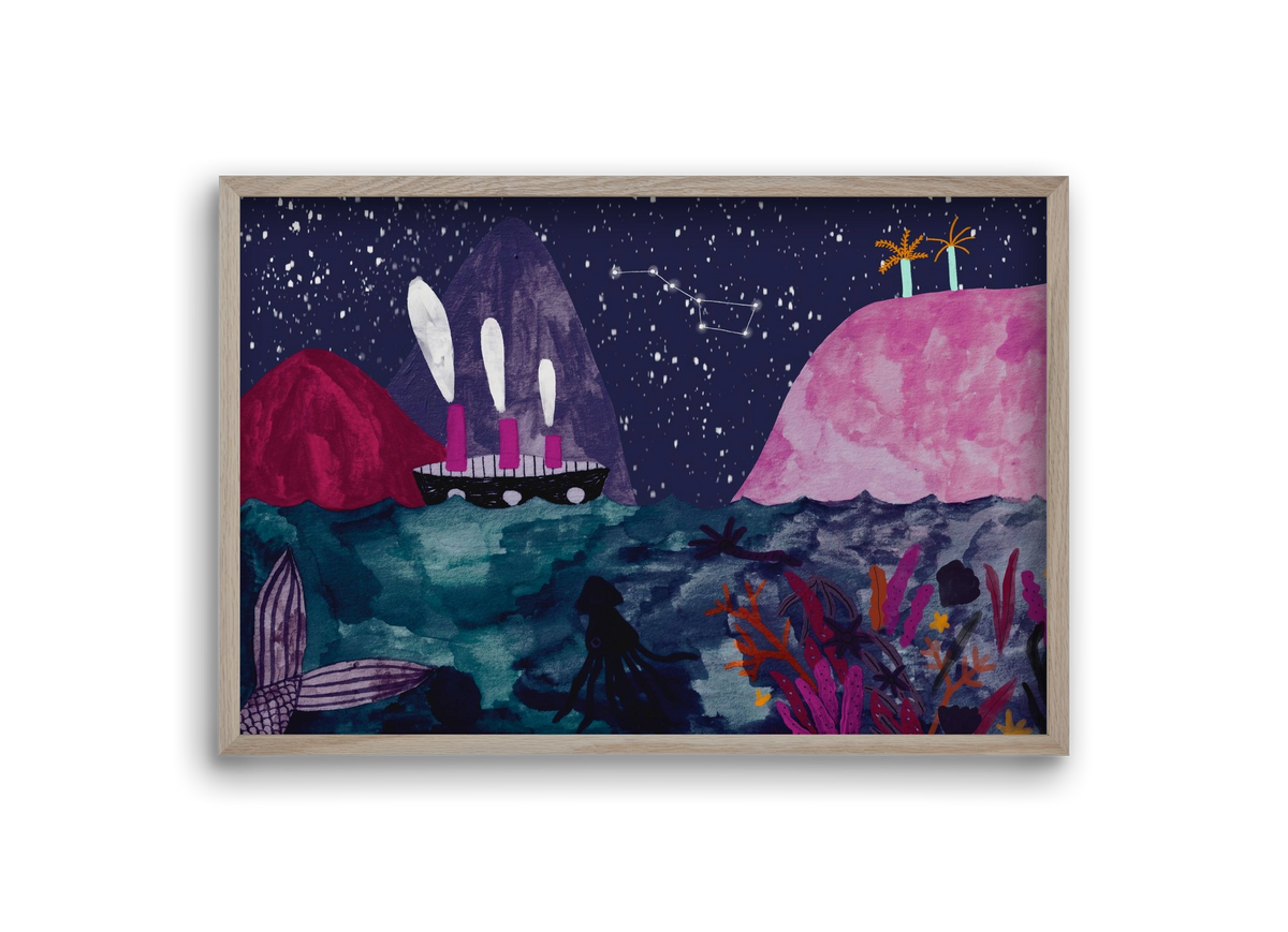 Éjszaka az óceánon, 30x20 cm (30x20 cm), Tölgy keret