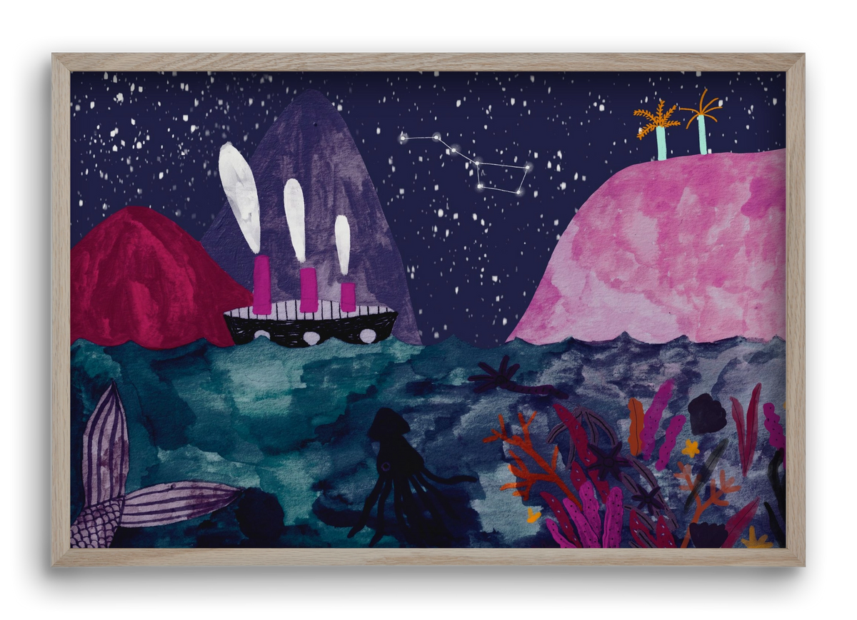 Éjszaka az óceánon, 60x40 cm (60x40 cm), Tölgy keret