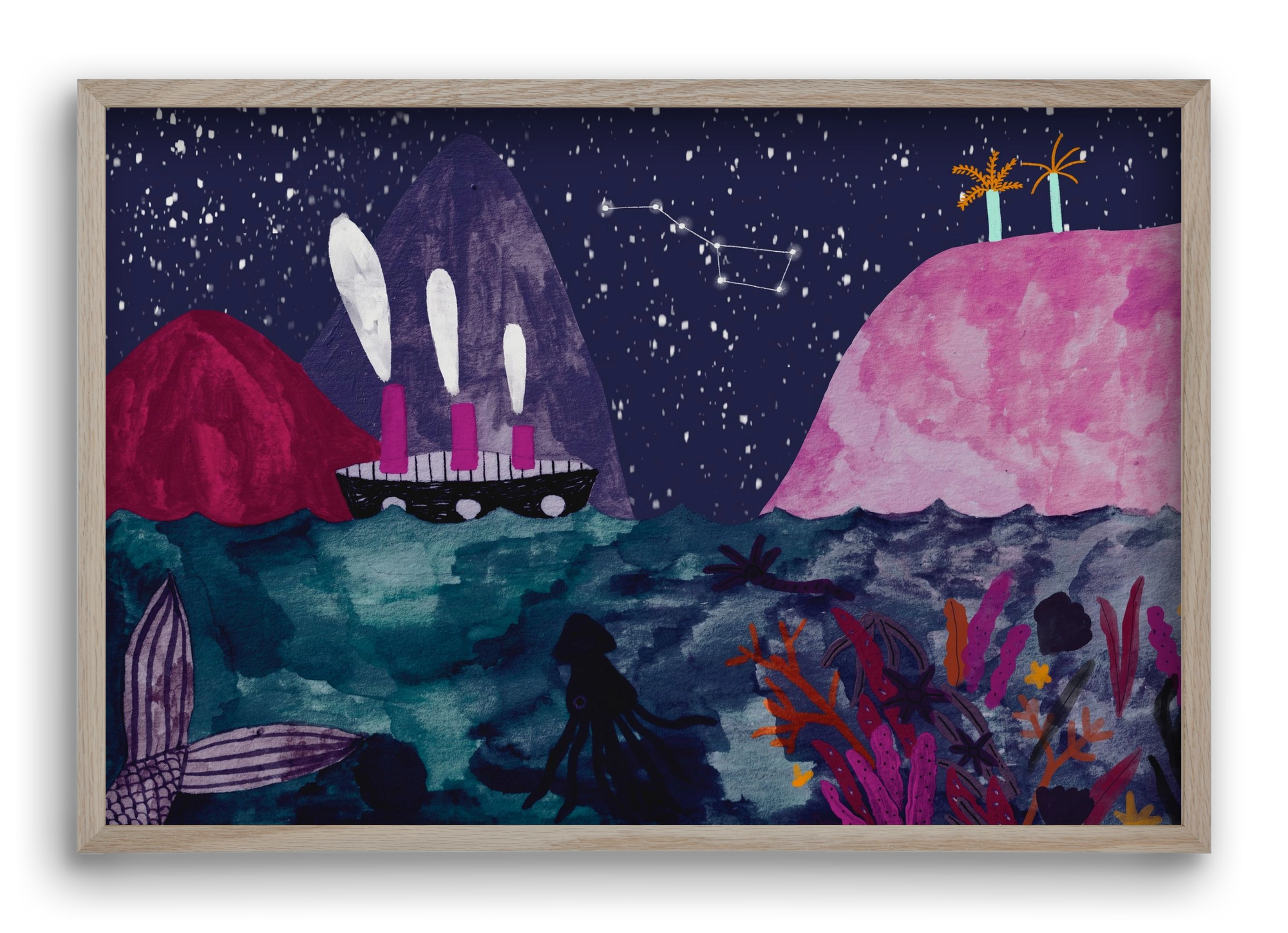 Éjszaka az óceánon, 60x40 cm (60x40 cm), Tölgy keret