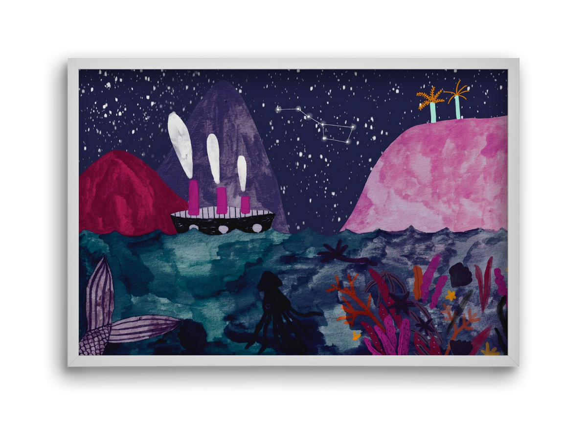 Éjszaka az óceánon, 45x30 cm (45x30 cm), Fehér keret