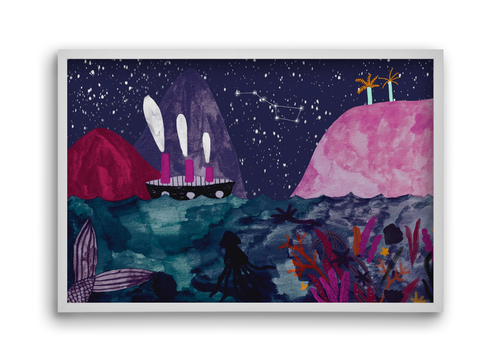 Éjszaka az óceánon, 45x30 cm (45x30 cm), Fehér keret