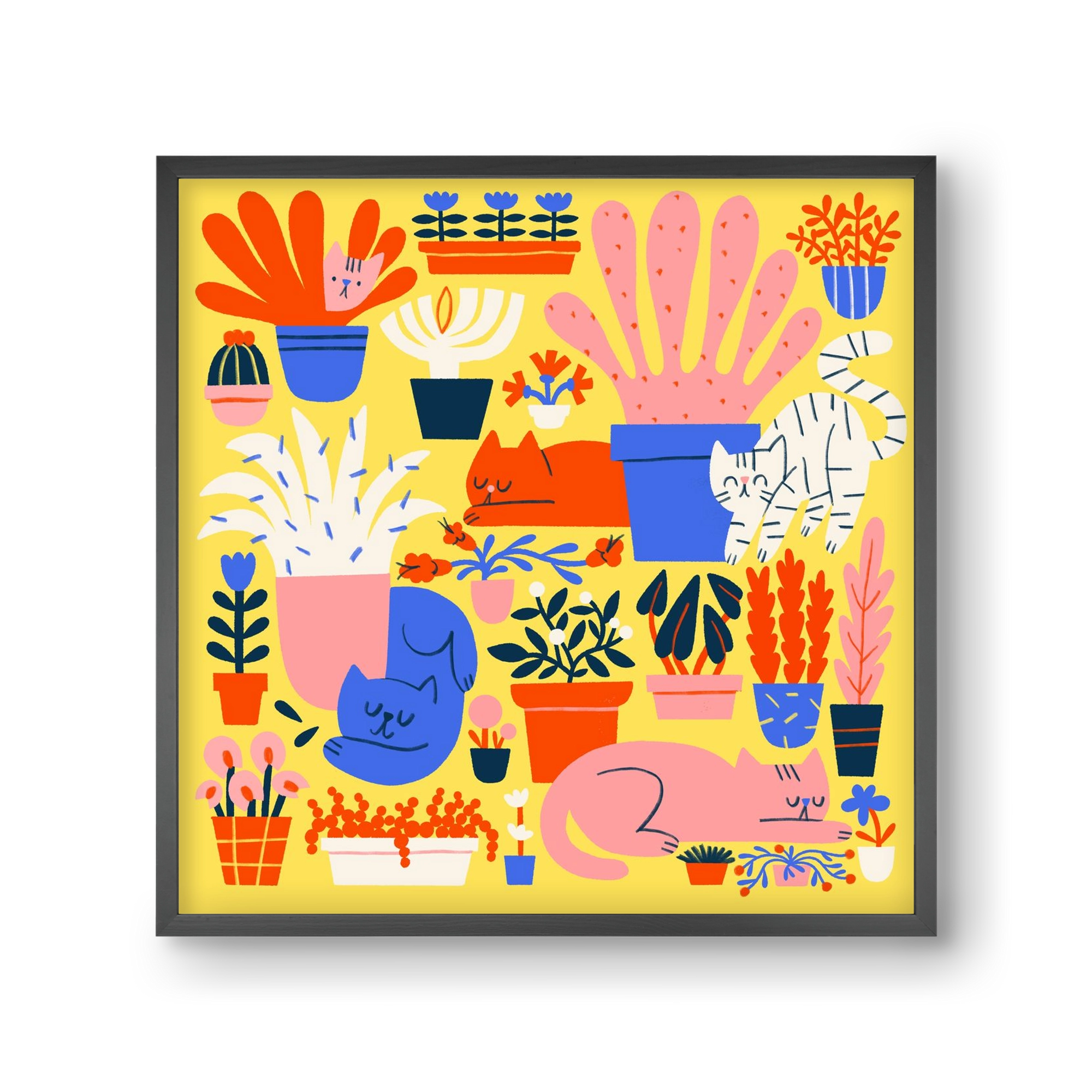 Five cats among flowers, 30x30 cm (30x30 cm), Fekete keret