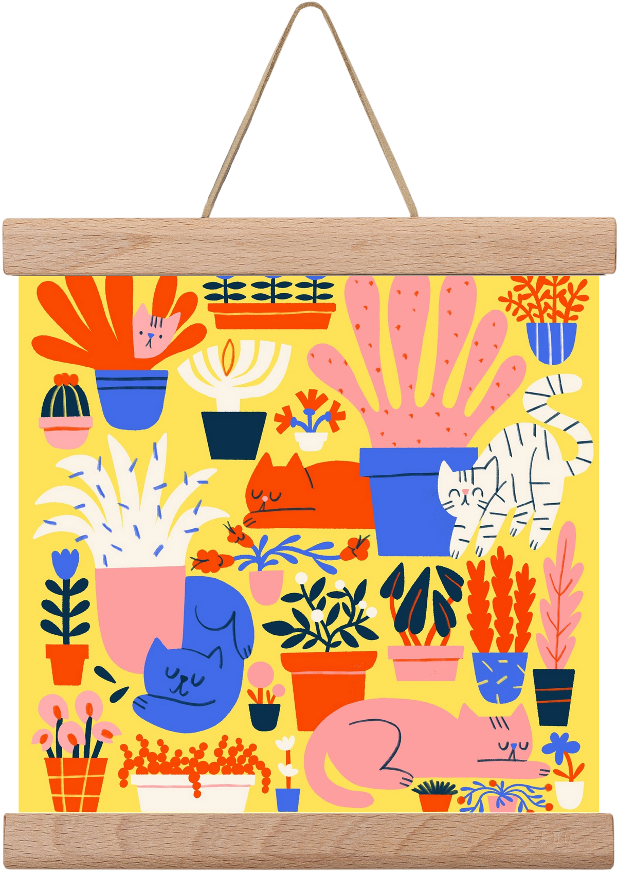 Five cats among flowers, 20x20 cm (20x20 cm), Tölgy akasztó