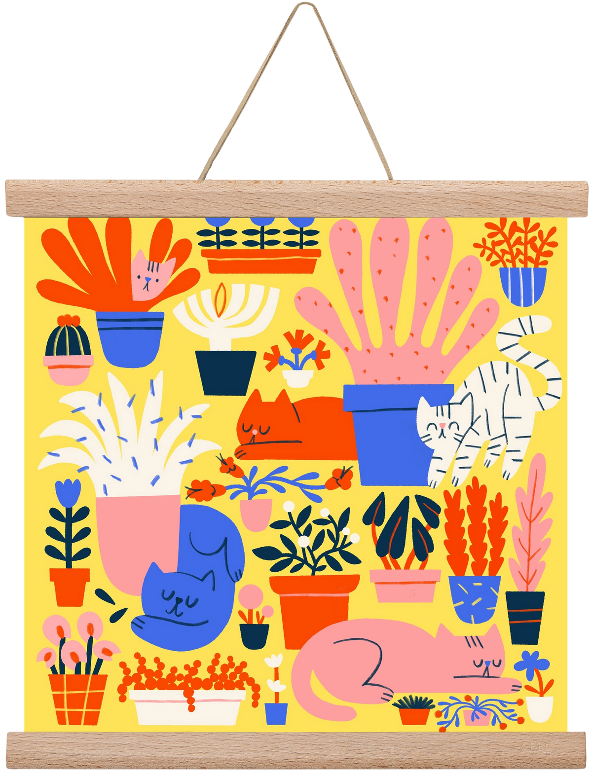 Five cats among flowers, 30x30 cm (30x30 cm), Tölgy akasztó