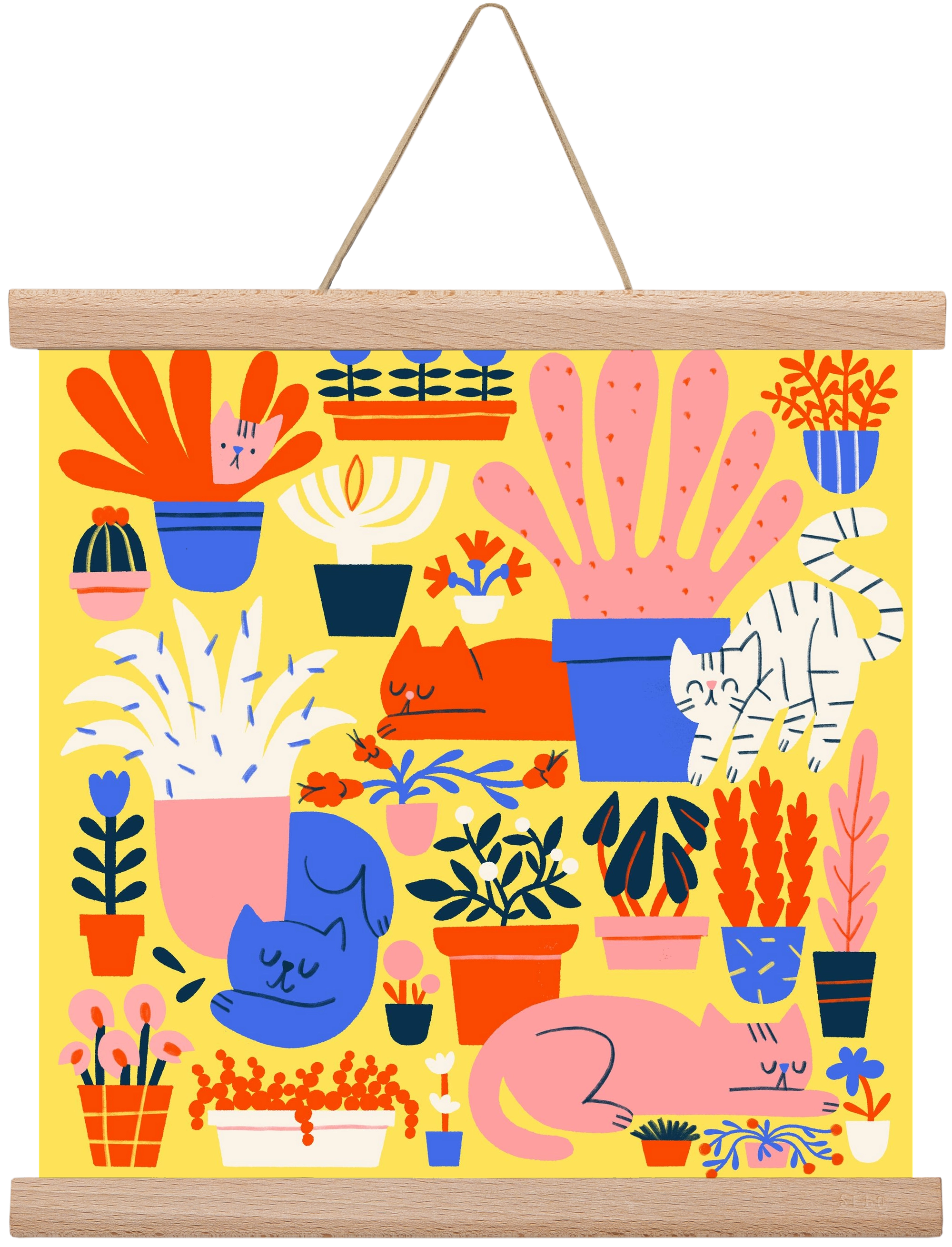 Five cats among flowers, 30x30 cm (30x30 cm), Tölgy akasztó