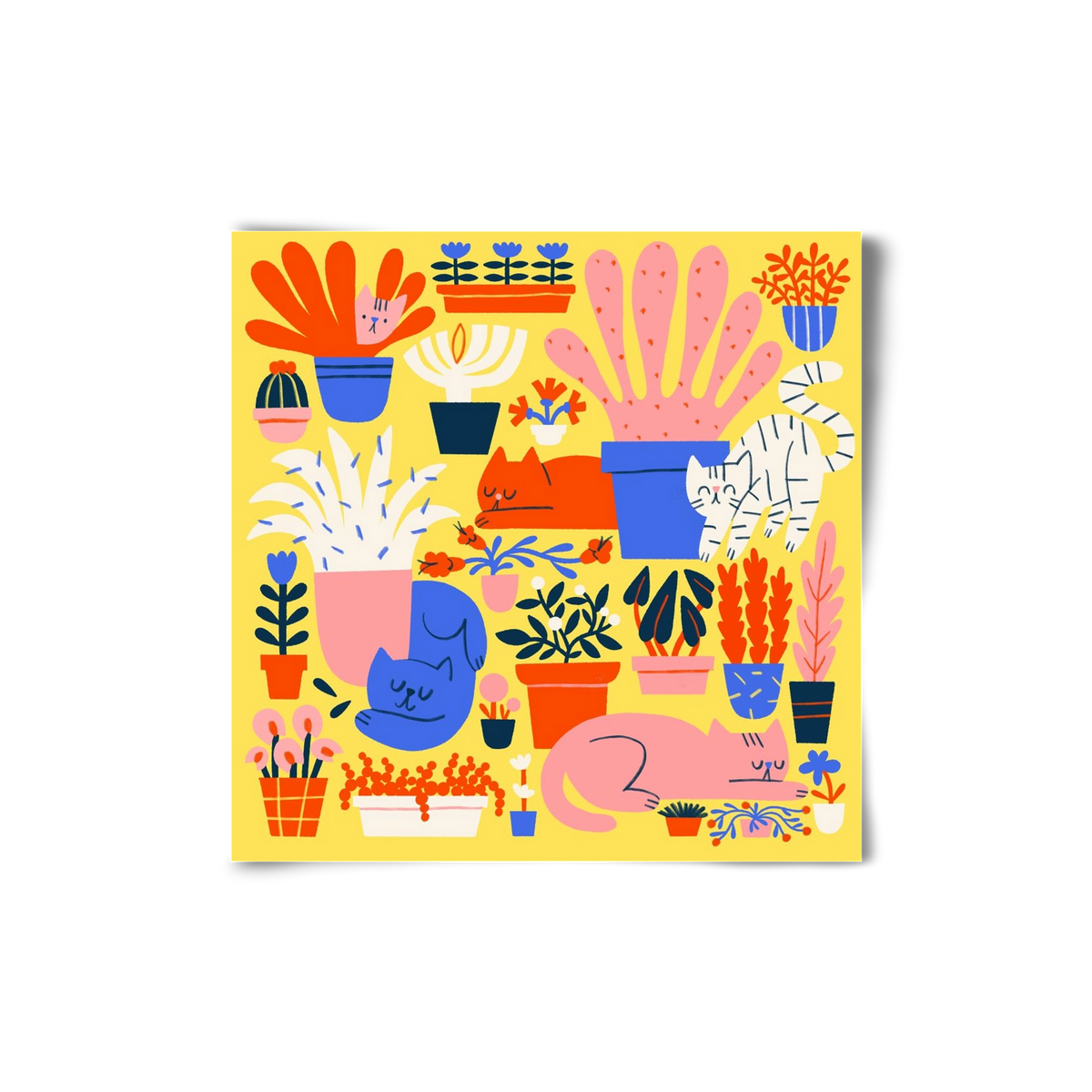 Five cats among flowers, 20x20 cm, Keret nélkül