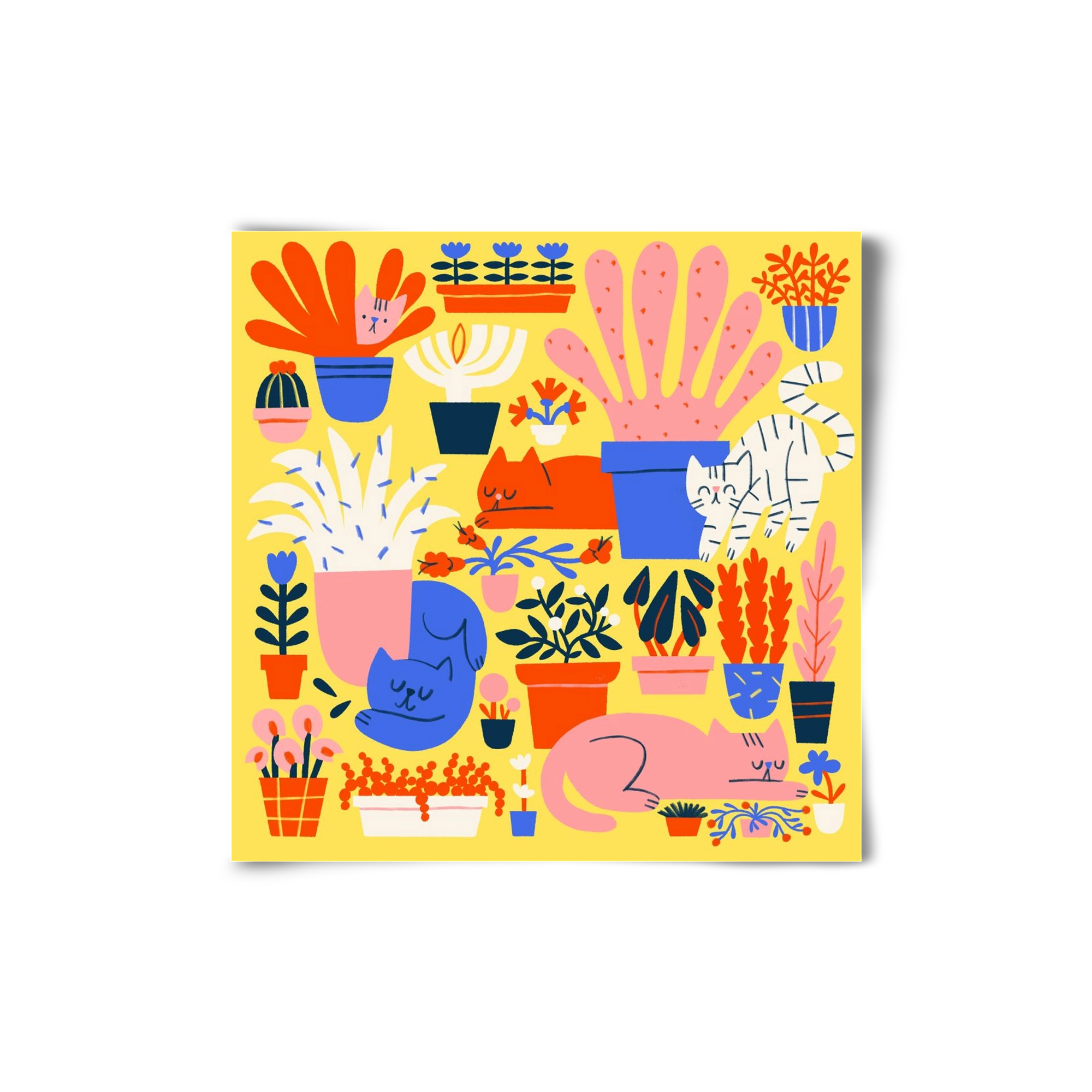 Five cats among flowers, 20x20 cm, Keret nélkül