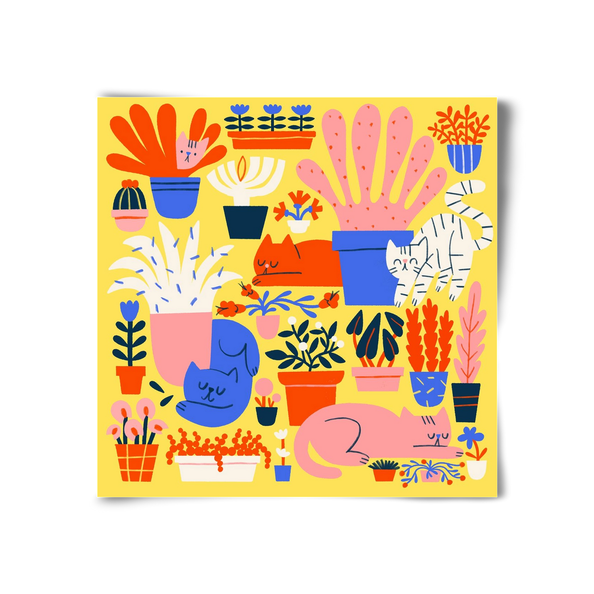 Five cats among flowers, 30x30 cm, Keret nélkül