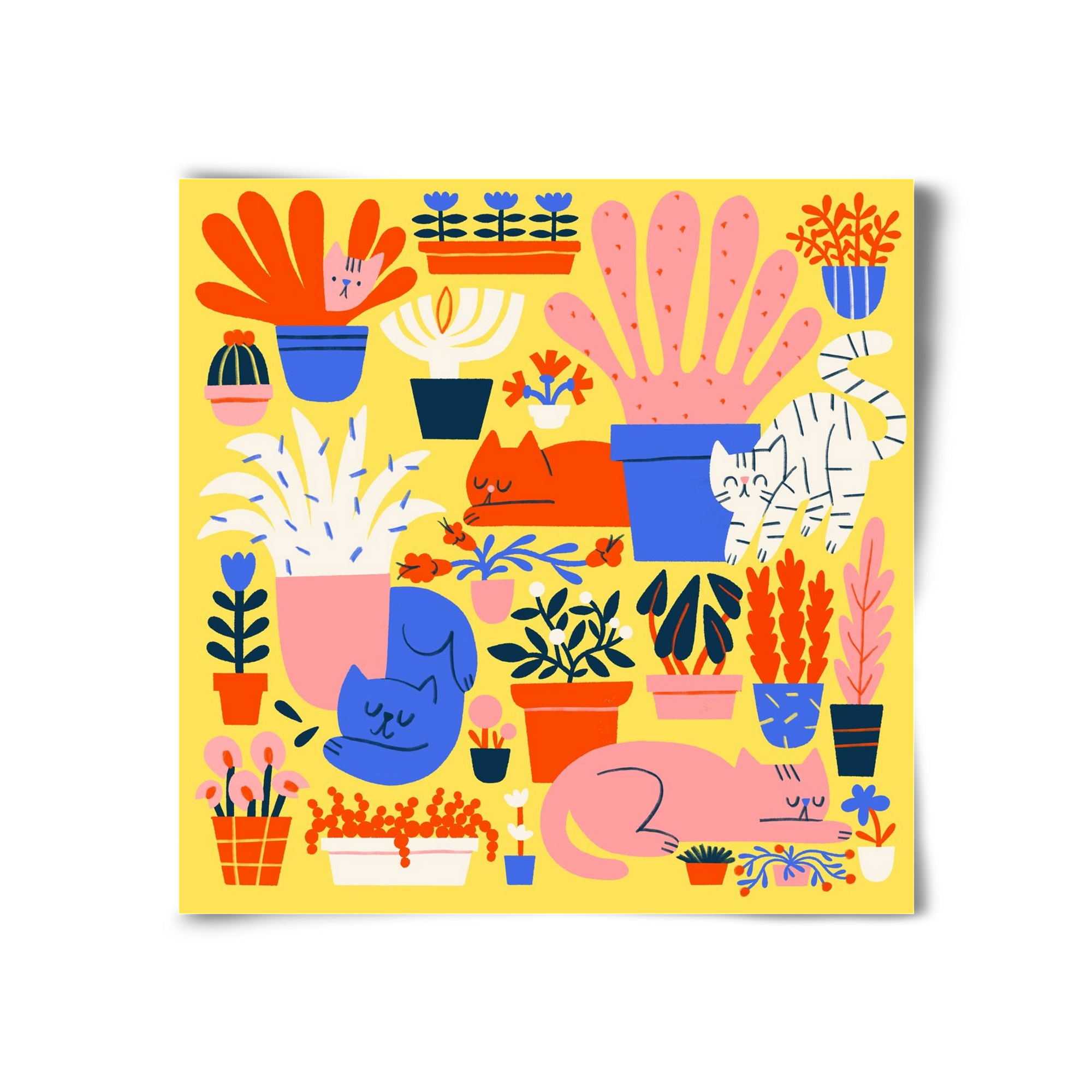 Five cats among flowers, 30x30 cm, Keret nélkül