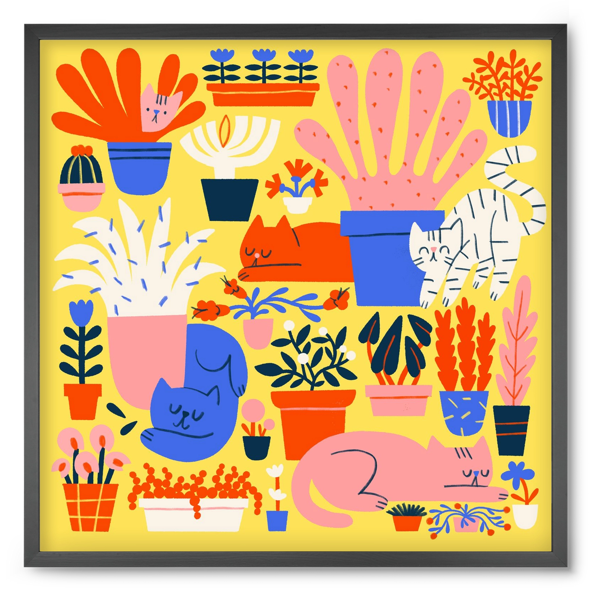 Five cats among flowers, 50x50 cm (50x50 cm), Fekete keret
