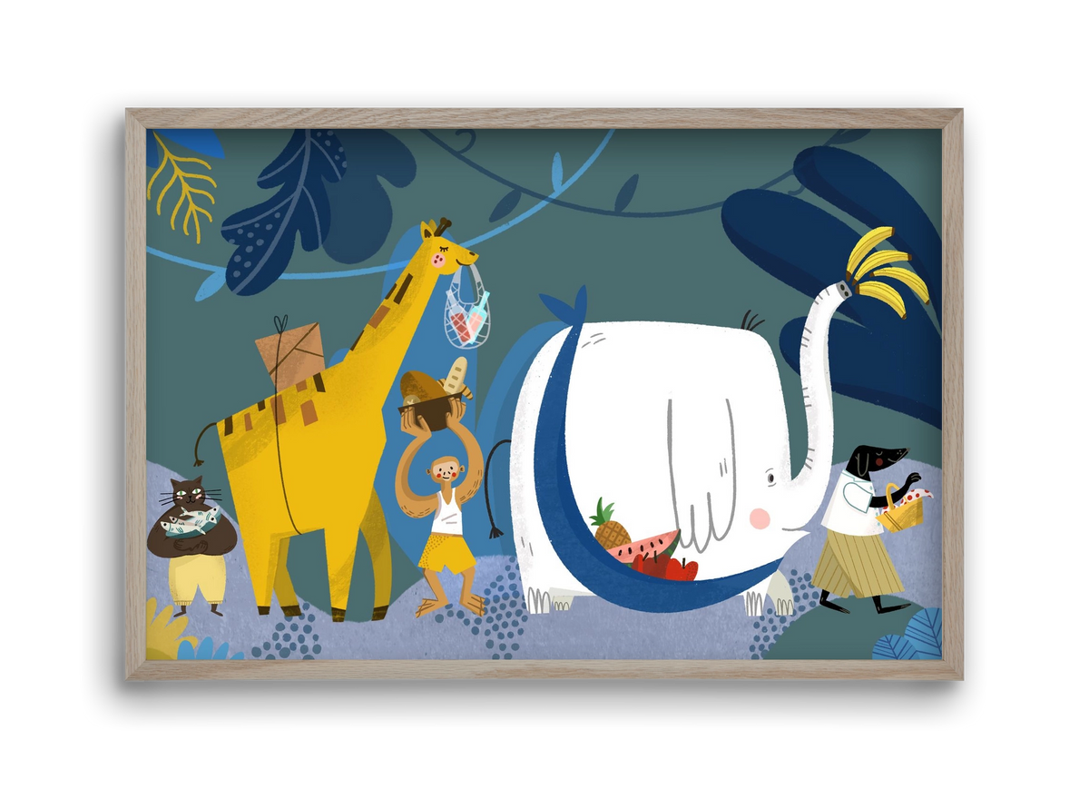 Picnic in the Jungle, 45x30 cm (45x30 cm), Tölgy keret