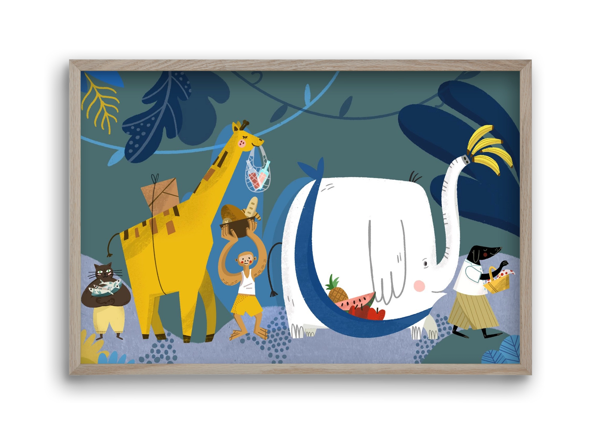 Picnic in the Jungle, 45x30 cm (45x30 cm), Tölgy keret