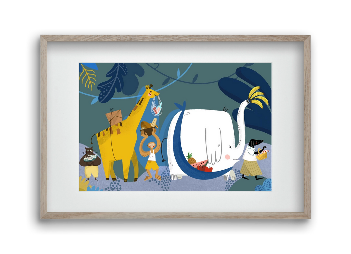 Picnic in the Jungle, 45x30 cm (30x20 cm), Tölgy keret, paszpartuval