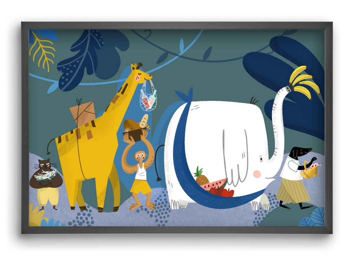 Picnic in the Jungle, 60x40 cm (60x40 cm), Fekete keret