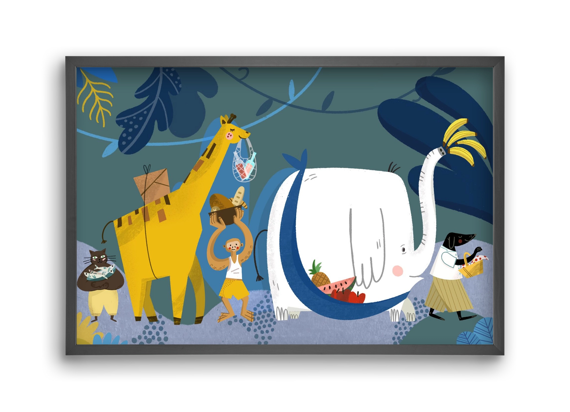 Picnic in the Jungle, 45x30 cm (45x30 cm), Fekete keret