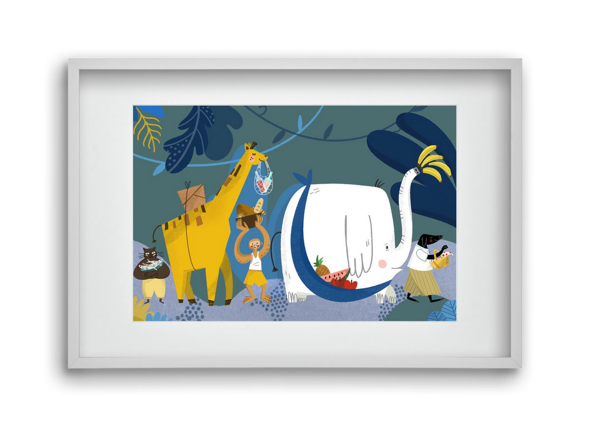 Picnic in the Jungle, 45x30 cm (30x20 cm), Fehér keret, paszpartuval