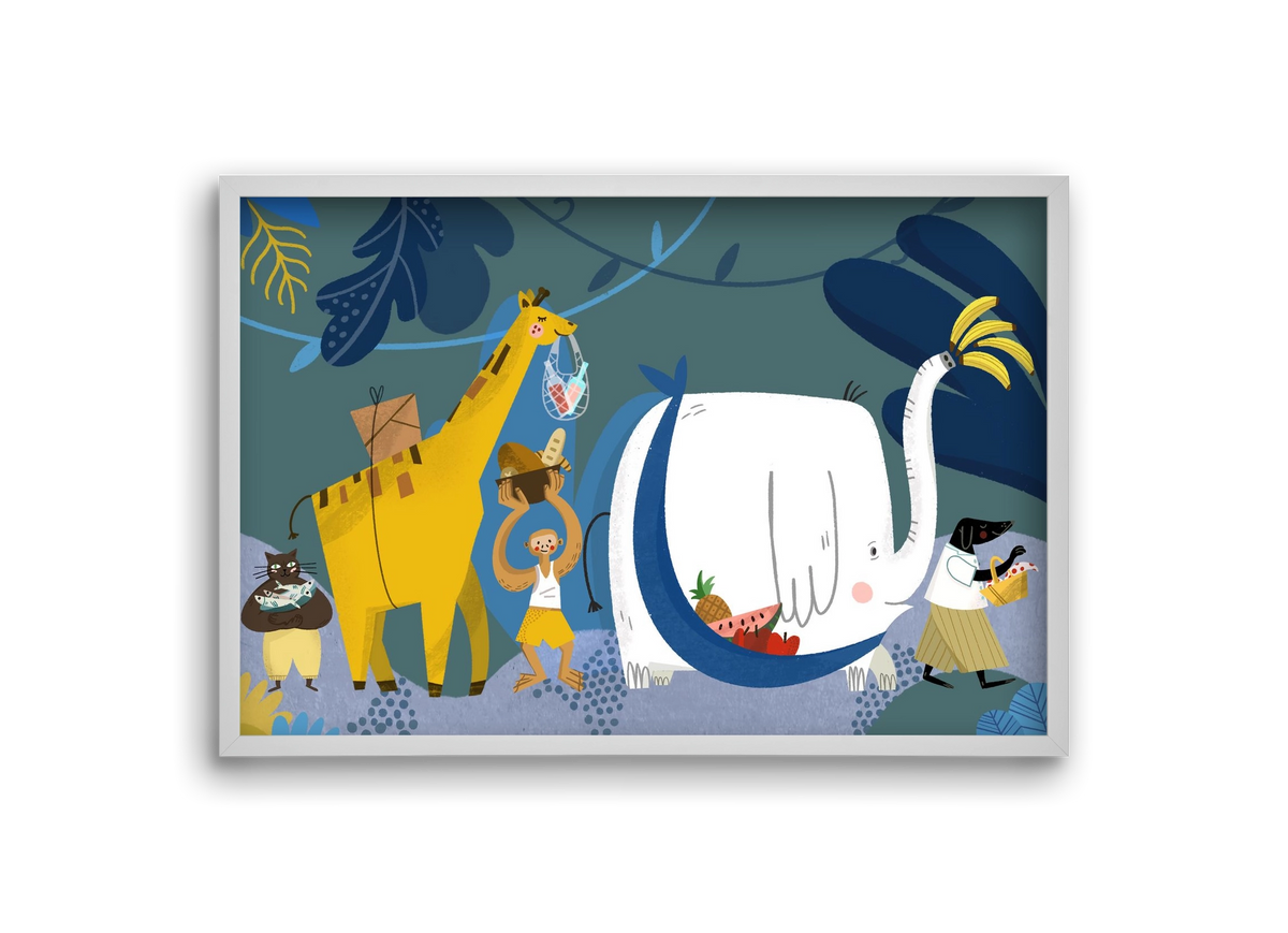 Picnic in the Jungle, 30x20 cm (30x20 cm), Fehér keret