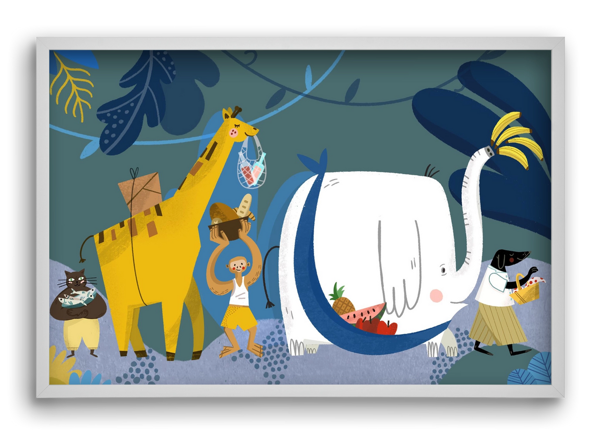 Picnic in the Jungle, 60x40 cm (60x40 cm), Fehér keret