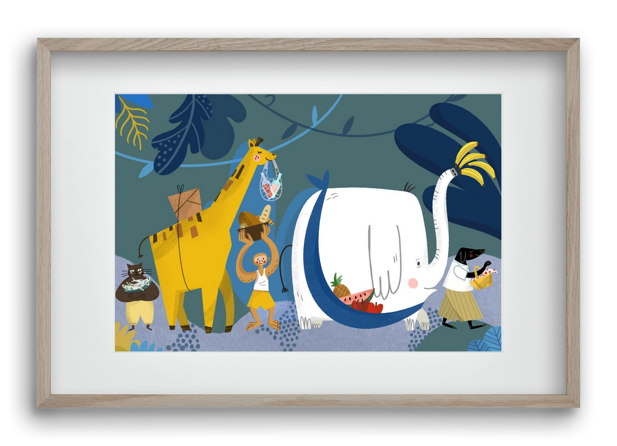 Picnic in the Jungle, 60x40 cm (45x30 cm), Tölgy keret, paszpartuval