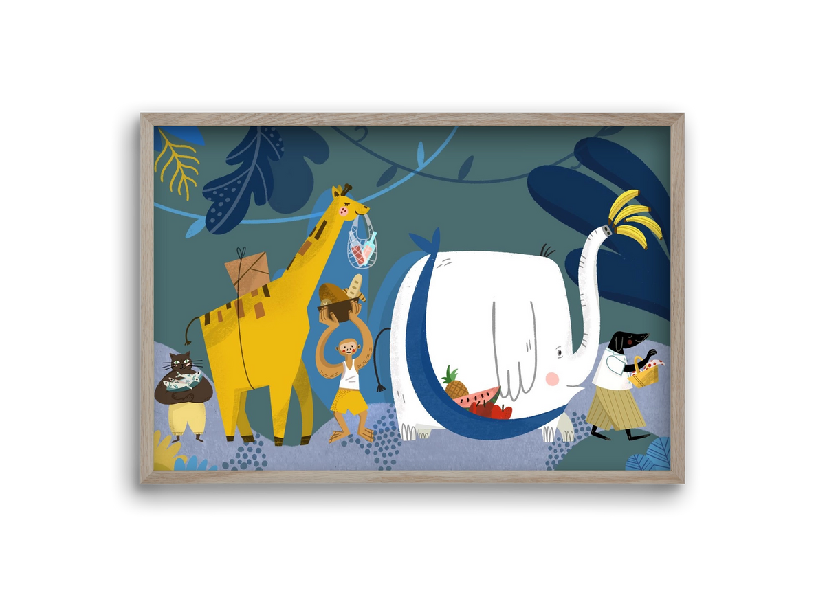 Picnic in the Jungle, 30x20 cm (30x20 cm), Tölgy keret