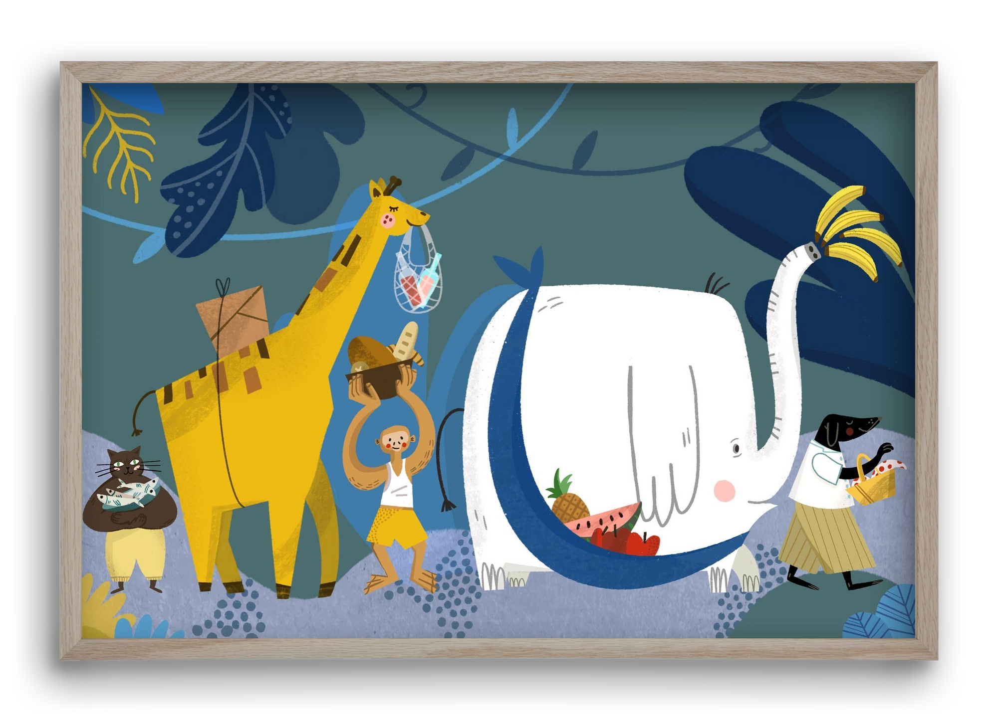 Picnic in the Jungle, 60x40 cm (60x40 cm), Tölgy keret