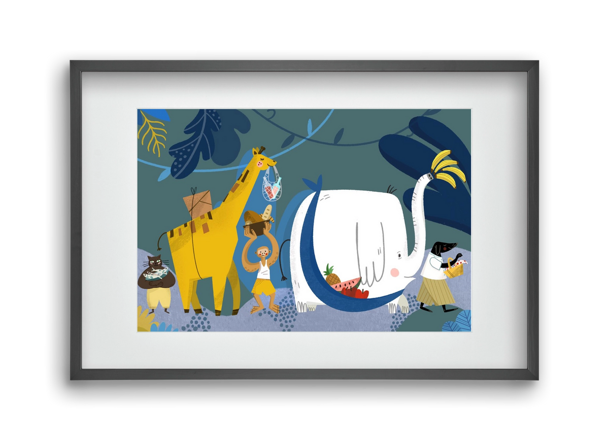 Picnic in the Jungle, 45x30 cm (30x20 cm), Fekete keret, paszpartuval