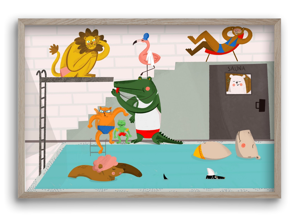 Swimming Pool, 60x40 cm (60x40 cm), Tölgy keret