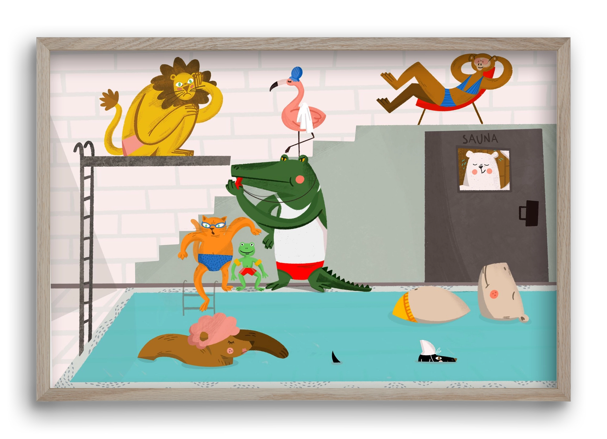 Swimming Pool, 60x40 cm (60x40 cm), Tölgy keret