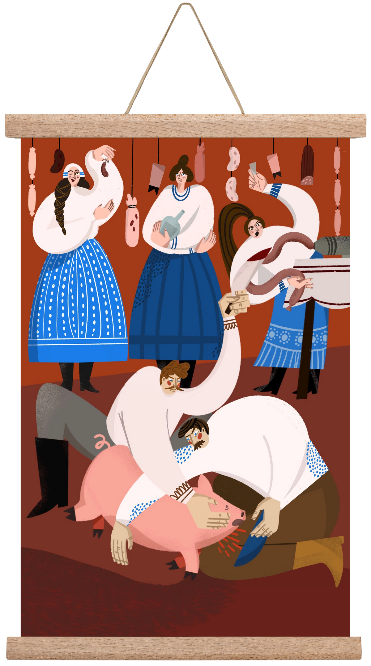 Pig Slaughter, 30x45 cm (30x45 cm), Tölgy akasztó