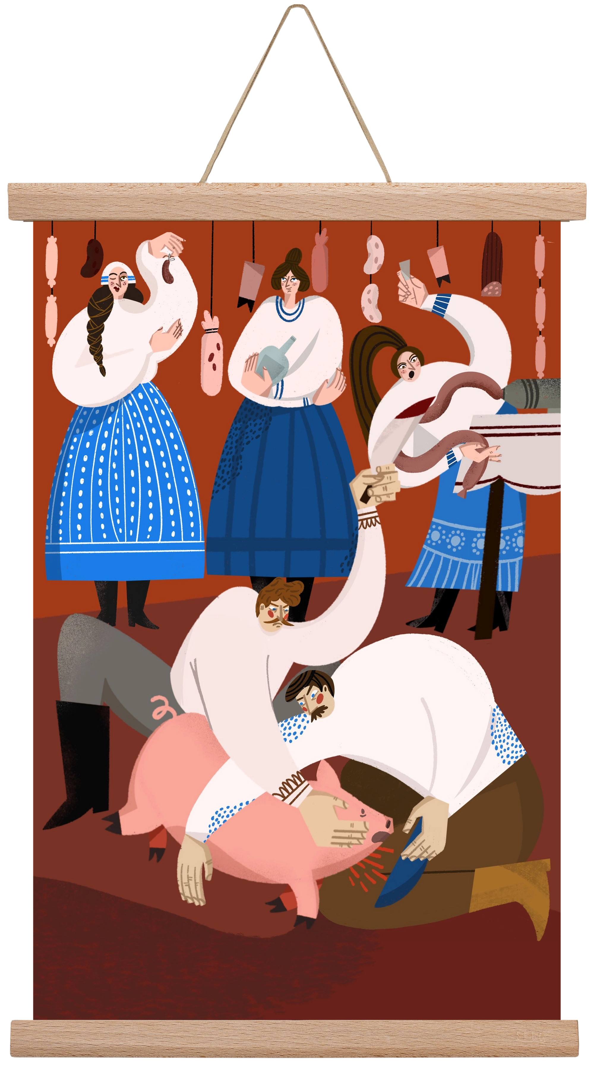 Pig Slaughter, 30x45 cm (30x45 cm), Tölgy akasztó