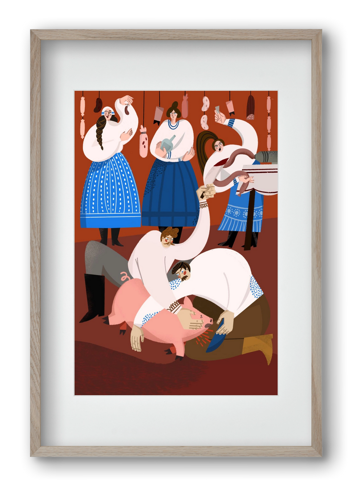 Pig Slaughter, 40x60 cm (30x45 cm), Tölgy keret, paszpartuval