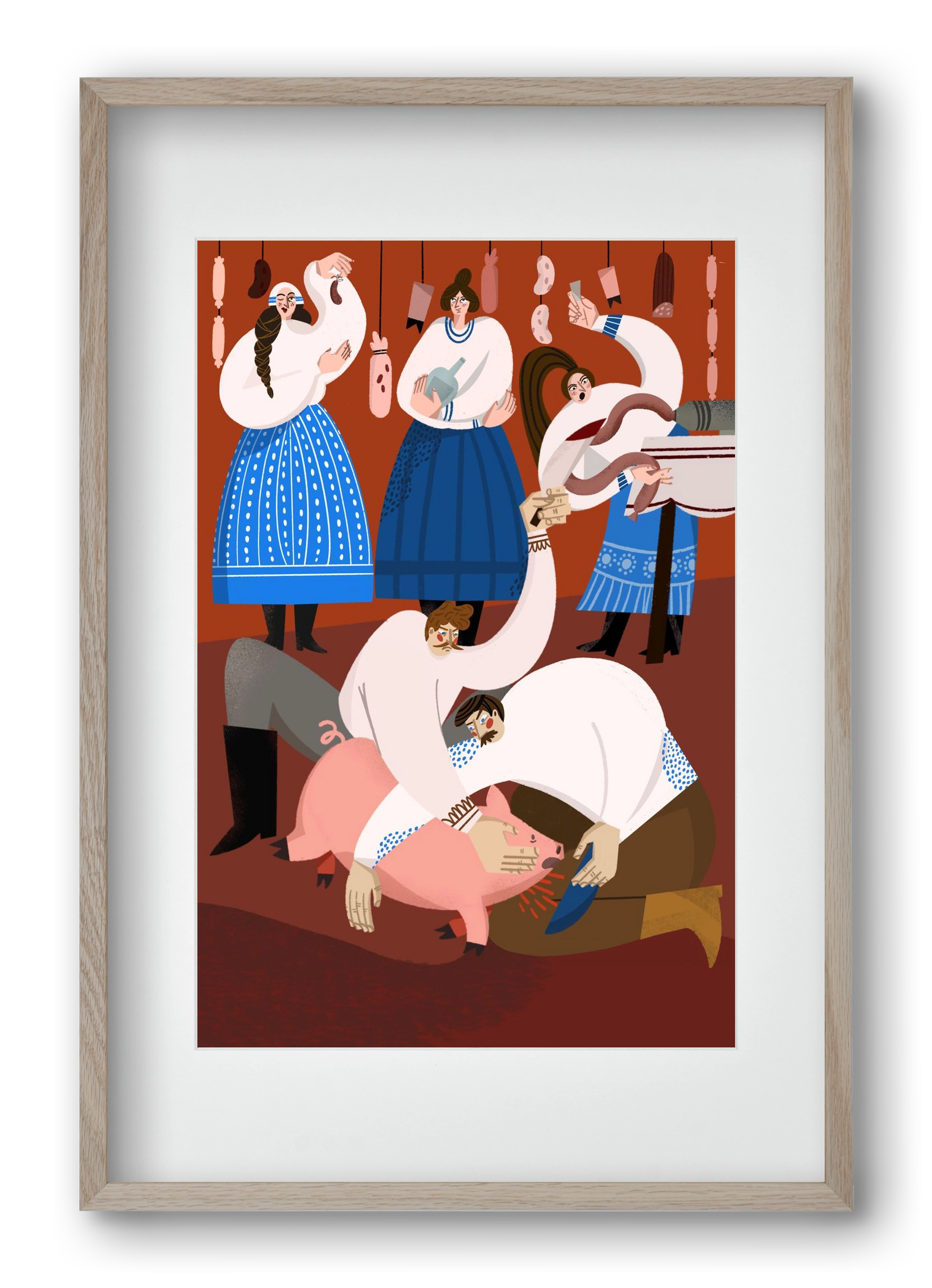 Pig Slaughter, 40x60 cm (30x45 cm), Tölgy keret, paszpartuval