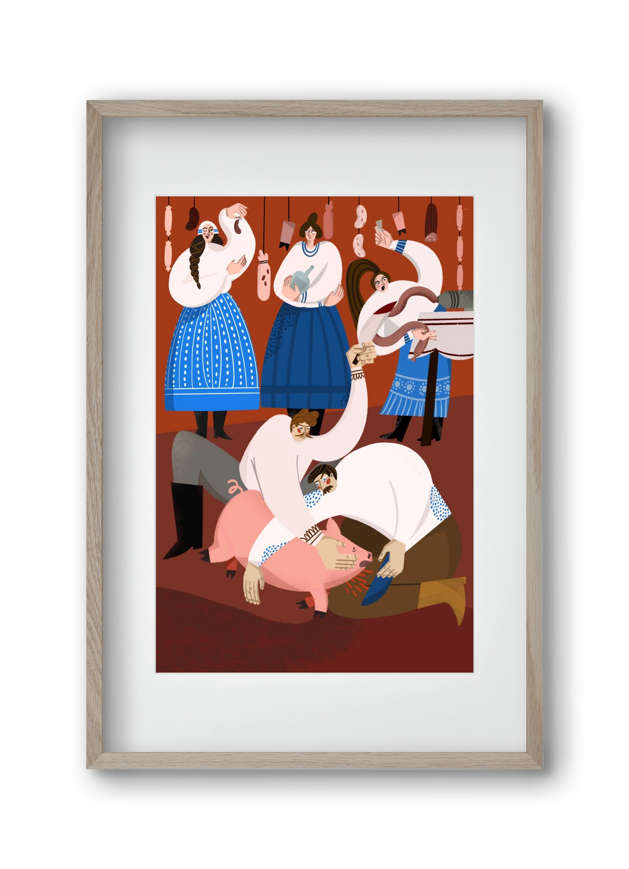 Pig Slaughter, 30x45 cm (20x30 cm), Tölgy keret, paszpartuval