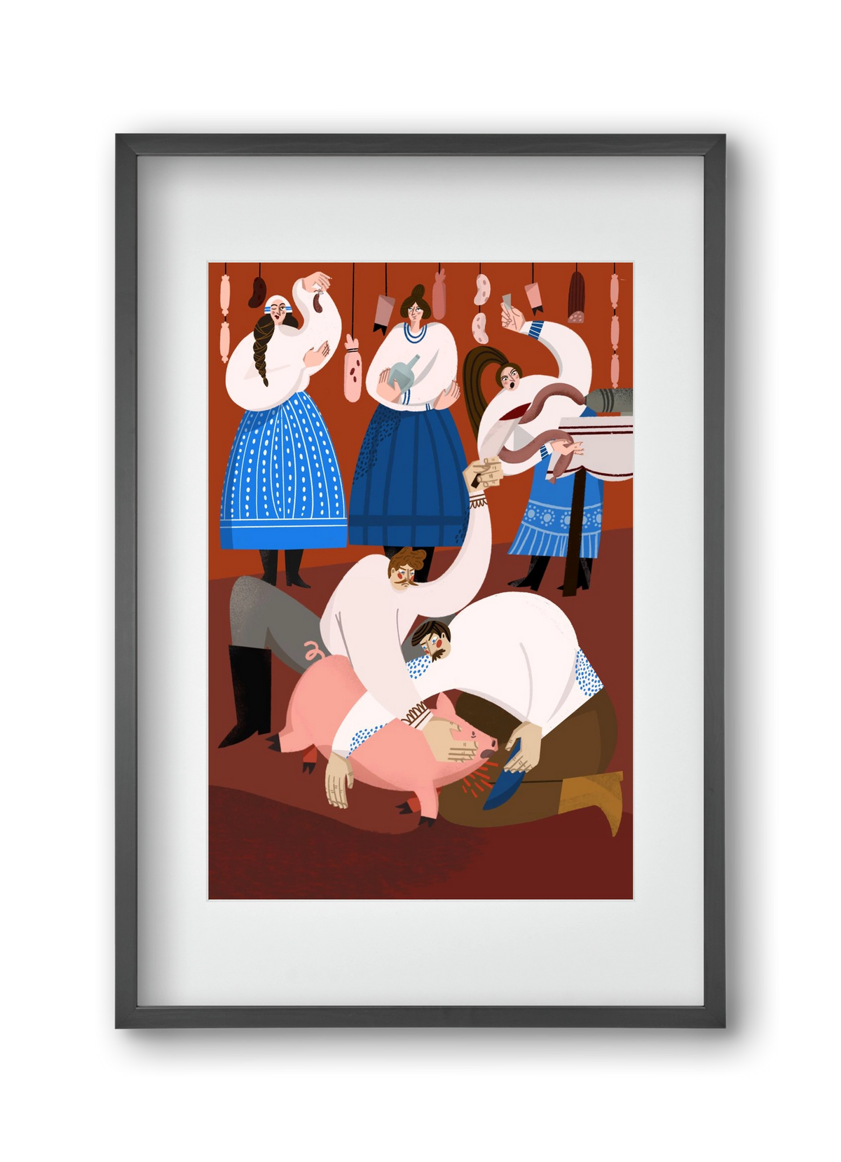 Pig Slaughter, 30x45 cm (20x30 cm), Fekete keret, paszpartuval