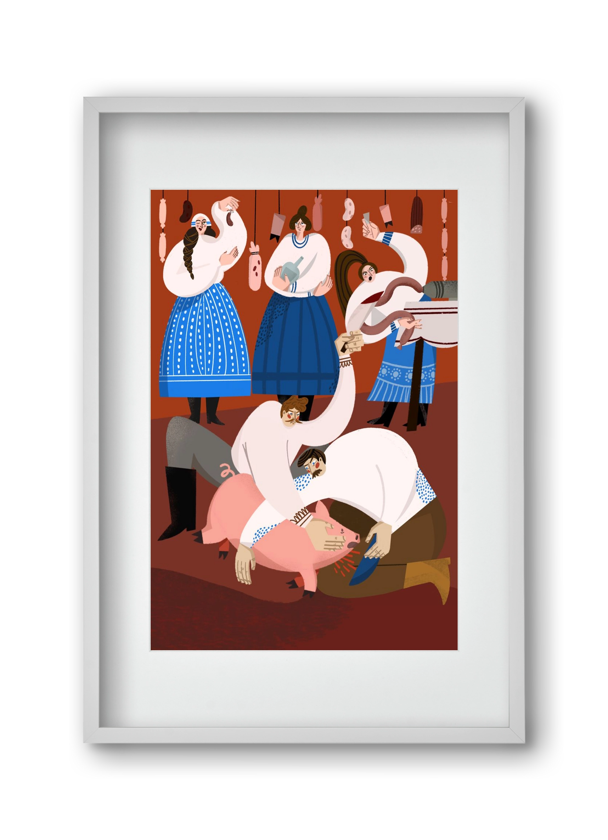Pig Slaughter, 30x45 cm (20x30 cm), Fehér keret, paszpartuval